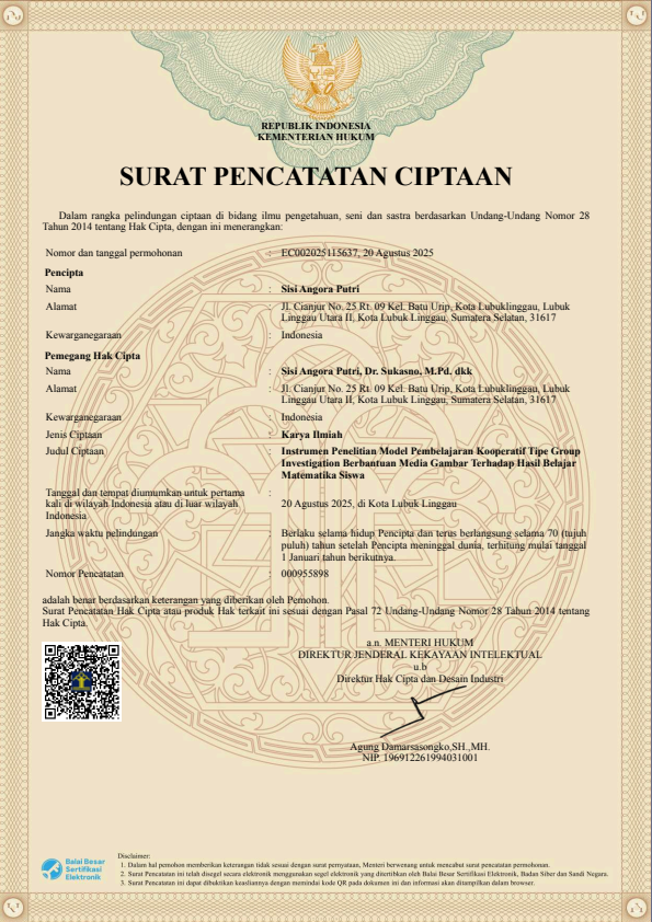 Instrumen Penelitian Model Pembelajaran Kooperatif Tipe Group Investigation Berbantuan Media Gambar Terhadap Hasil Belajar Matematika Siswa